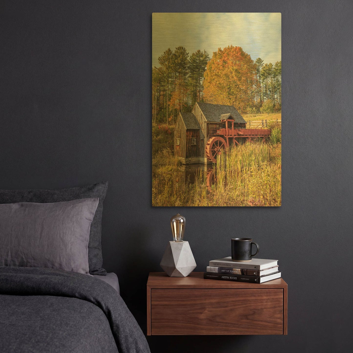 'Grist Mill' By Edward M. Fielding Gold Metal Wall Art