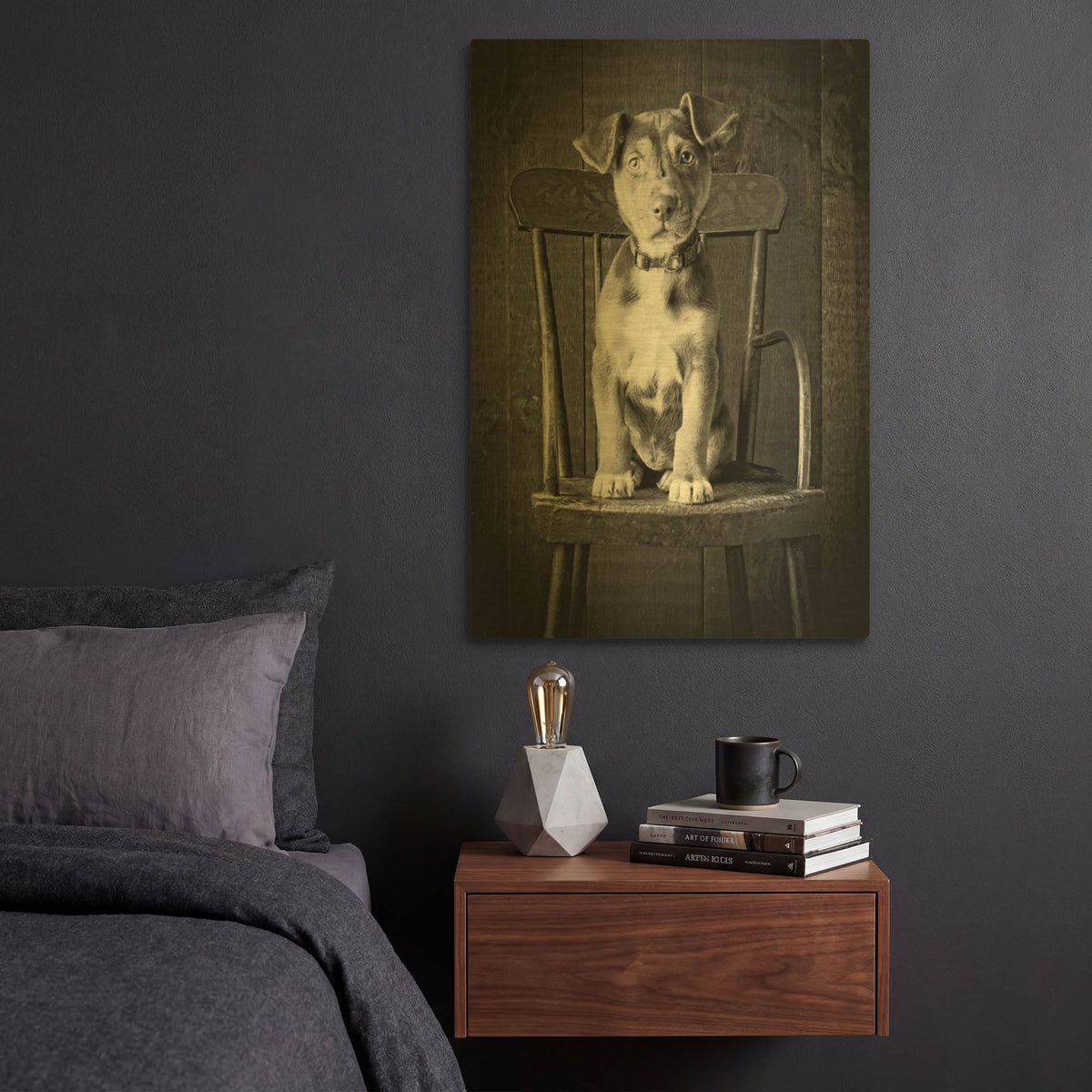 'Mutt Black & White' By Edward M. Fielding Gold Metal Wall Art