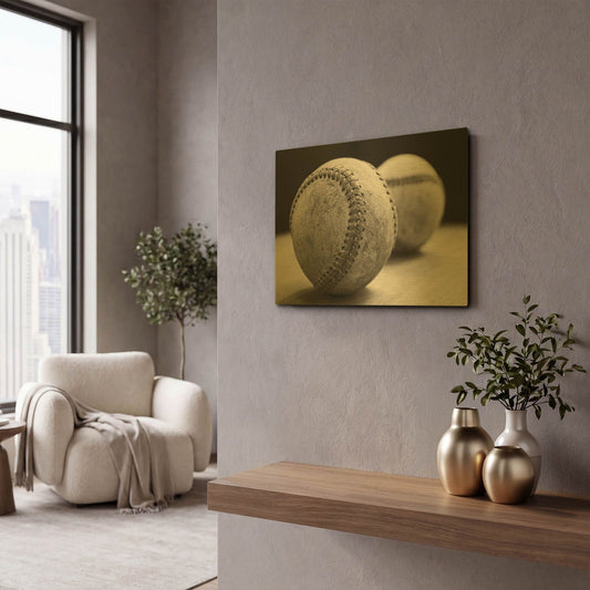 'Old Baseballs' By Edward M. Fielding Gold Metal Wall Art