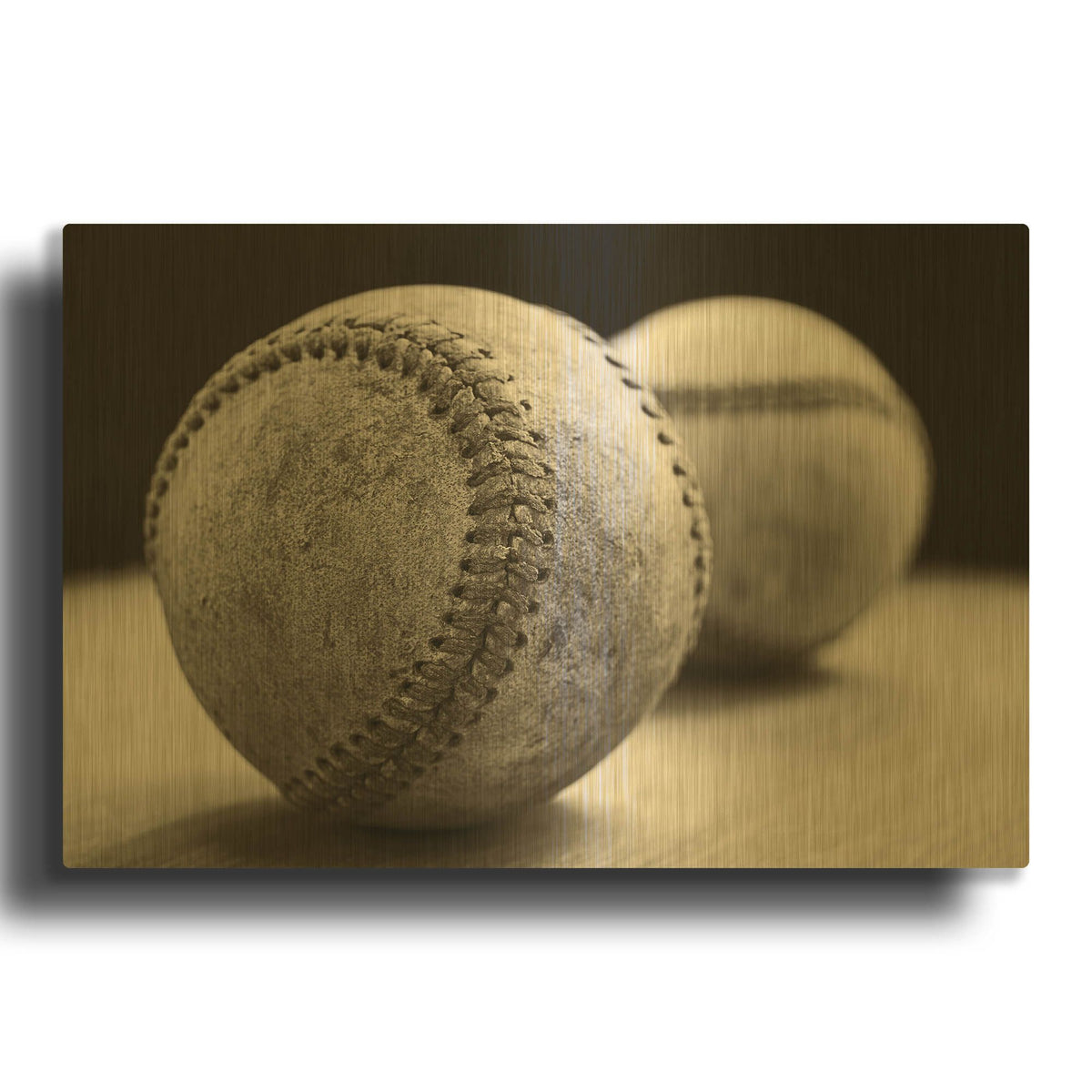 'Old Baseballs' By Edward M. Fielding Gold Metal Wall Art