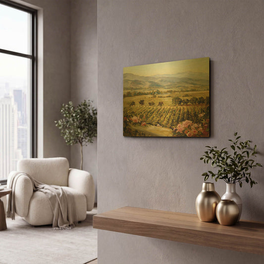 'Vineyards to Vaca Mountains' By Ellie Freudenstein Gold Metal Wall Art