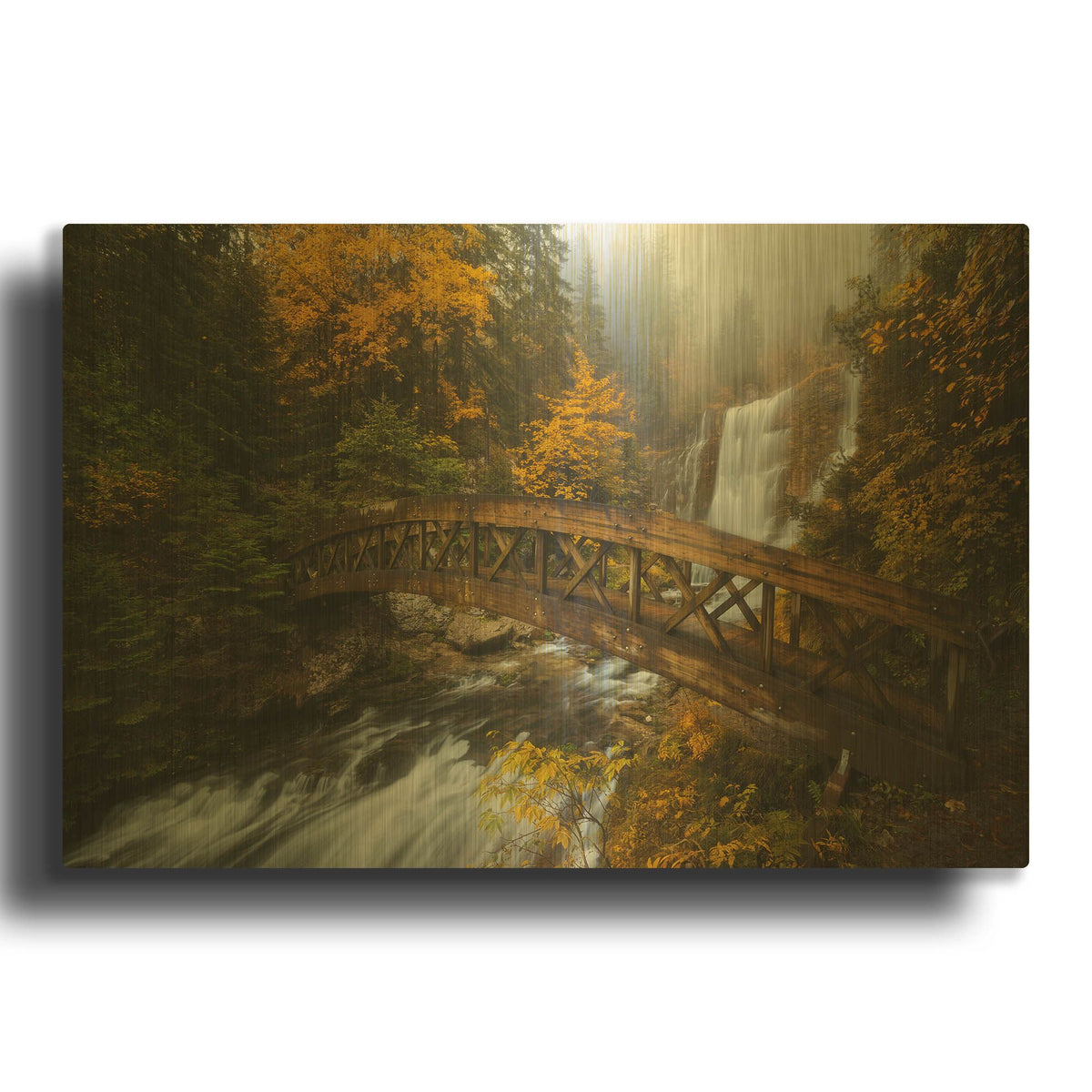 'A Bridge in the Forest' By Enrico Fossati Gold Metal Wall Art