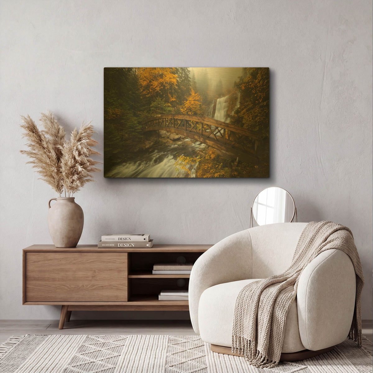 'A Bridge in the Forest' By Enrico Fossati Gold Metal Wall Art