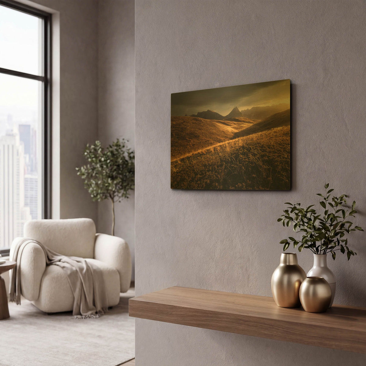 'Last Autumn Light' By Enrico Fossati Gold Metal Wall Art