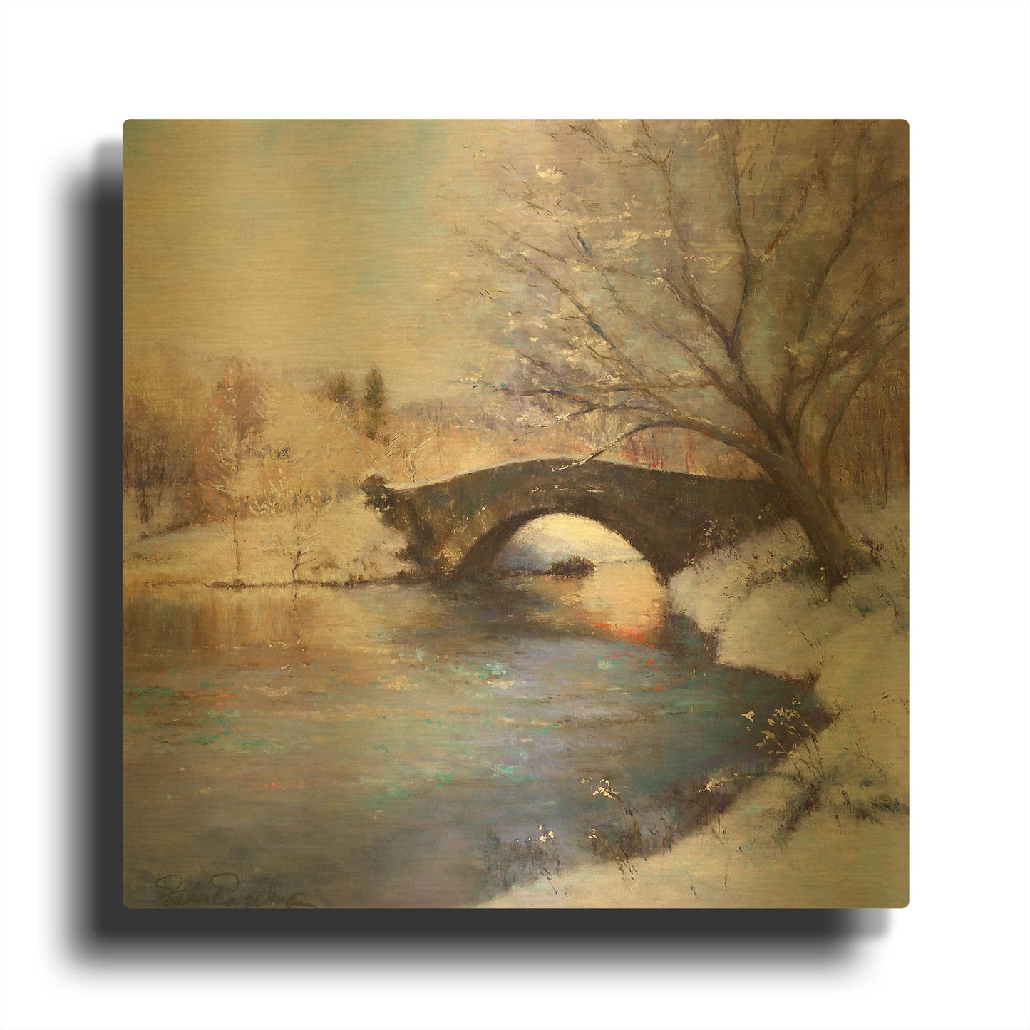 'Central Park Bridge' By Esther Engelman Gold Metal Wall Art