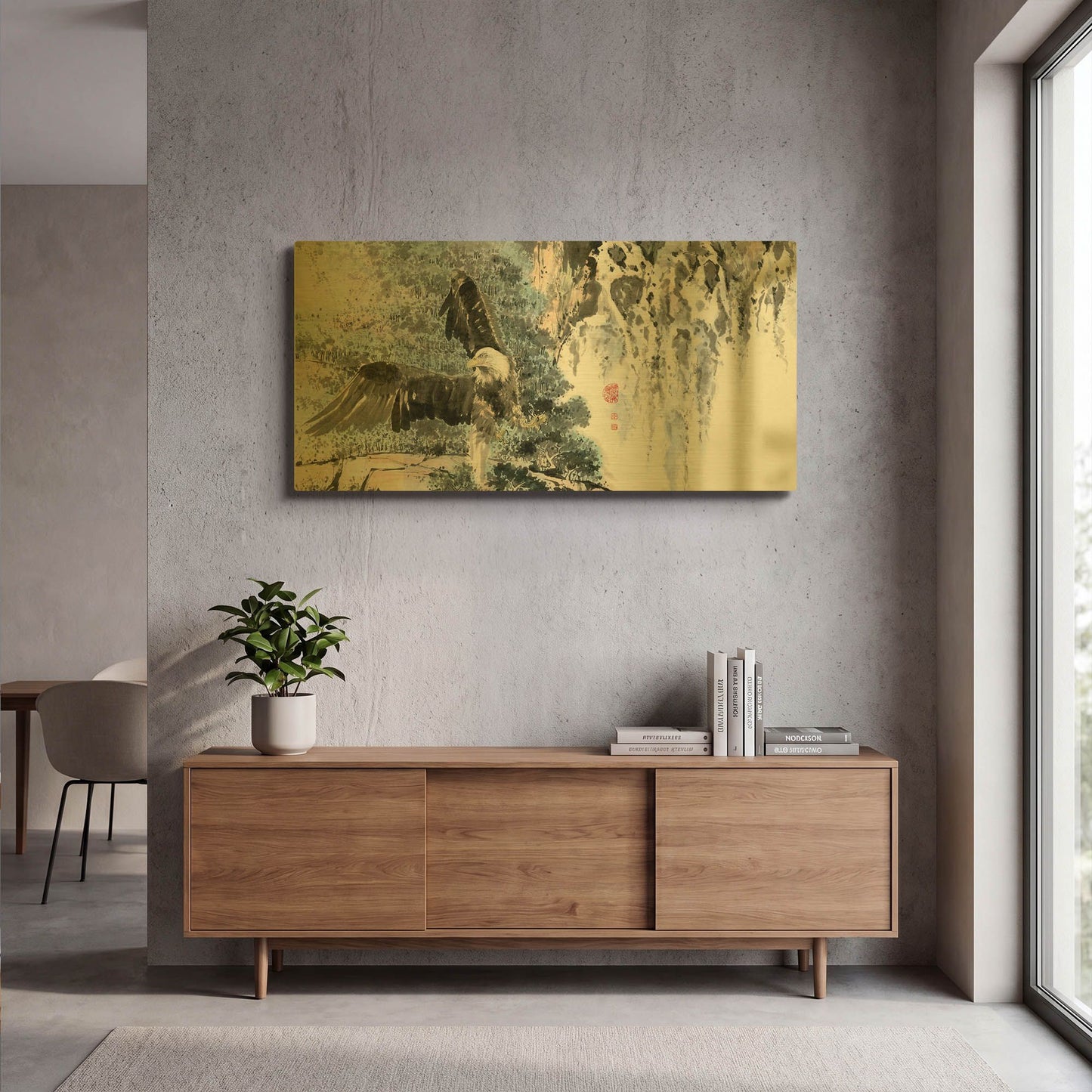 'Bald Eagle Over Cascading Waterfalls' By River Han Gold Metal Wall Art