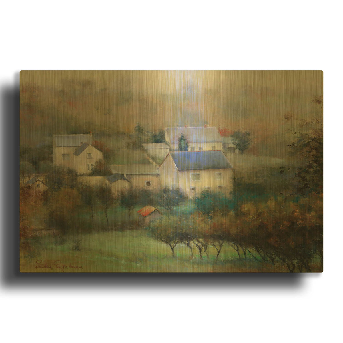 'Countryside Hamlet' By Esther Engelman Gold Metal Wall Art