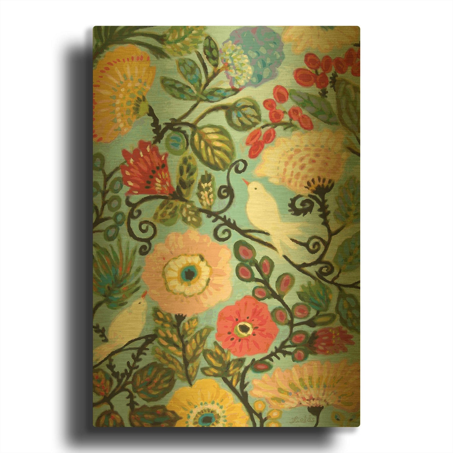 'Sweet Cottage Garden' By Karen Fields Gold Metal Wall Art