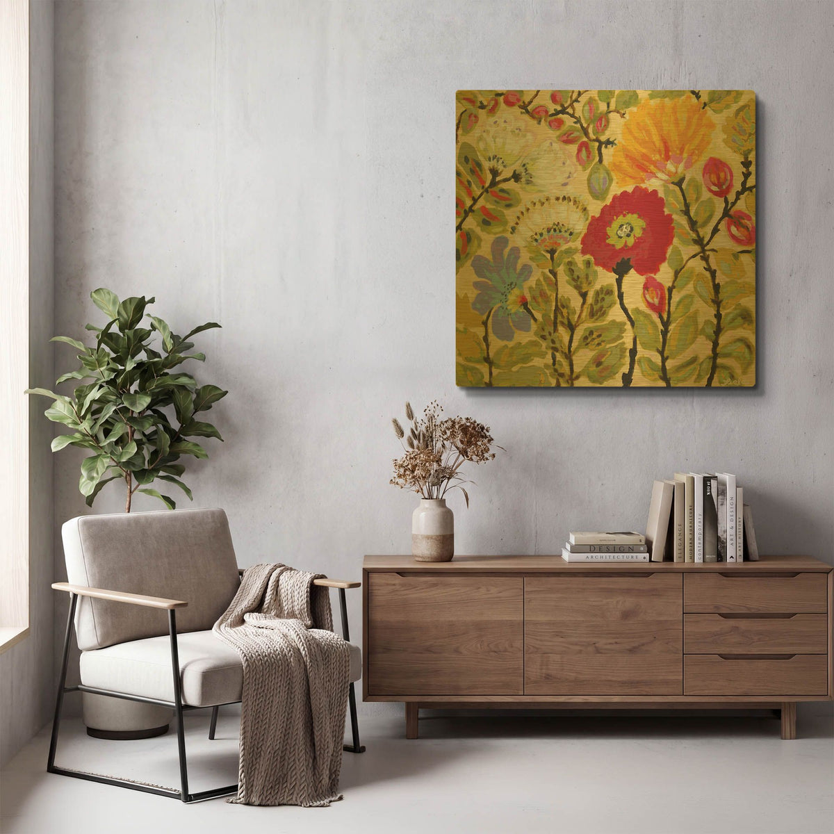 'Autumn Fresh Garden' By Karen Fields Gold Metal Wall Art