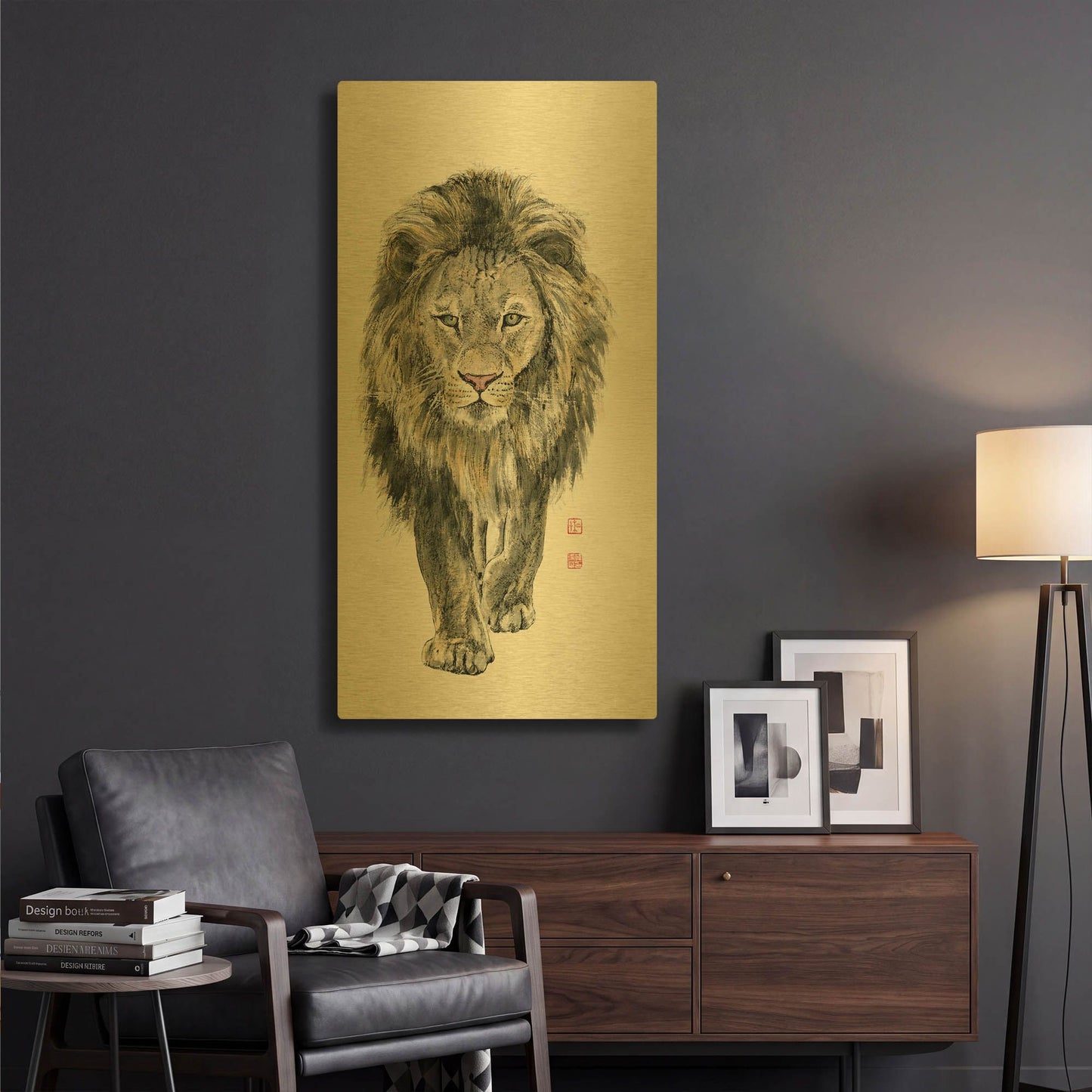 'Majestic King of the Jungle' By River Han Gold Metal Wall Art