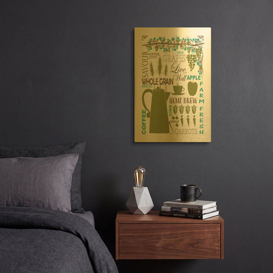'Culinary Love 2 in Color' By Leslie Fuqua Gold Metal Wall Art