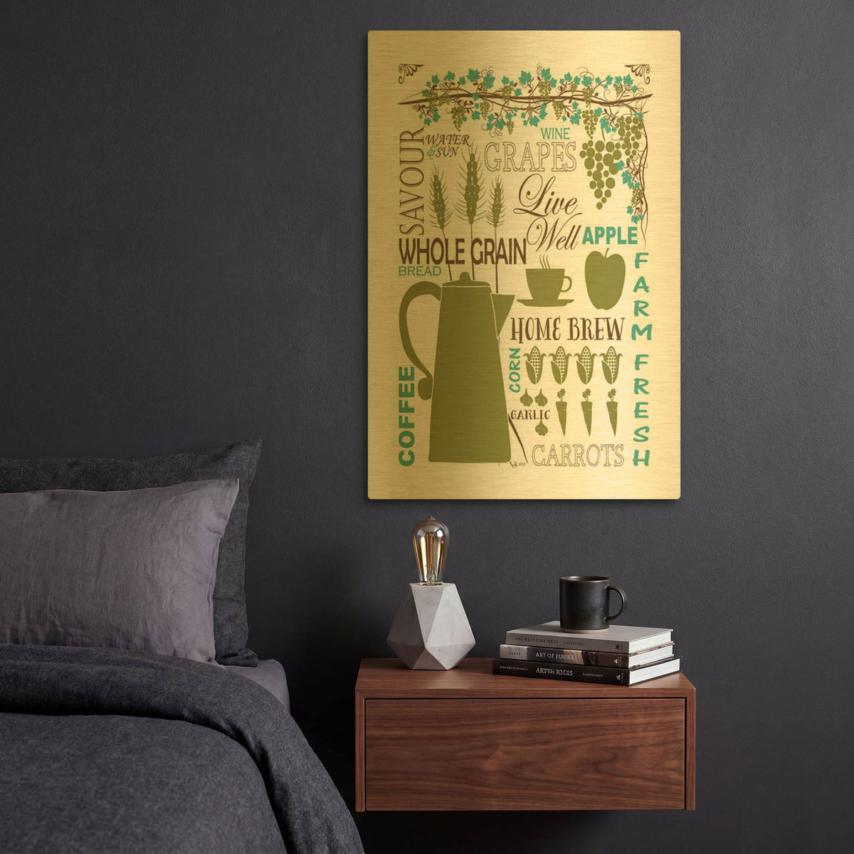'Culinary Love 2 in Color' By Leslie Fuqua Gold Metal Wall Art