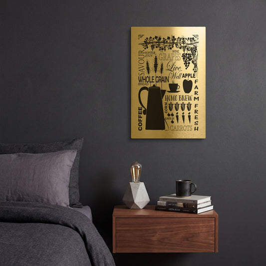 'Culinary Love 2 in B&W' By Leslie Fuqua Gold Metal Wall Art