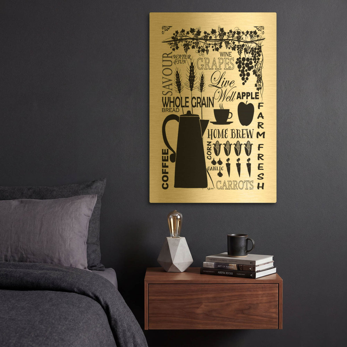 'Culinary Love 2 in B&W' By Leslie Fuqua Gold Metal Wall Art