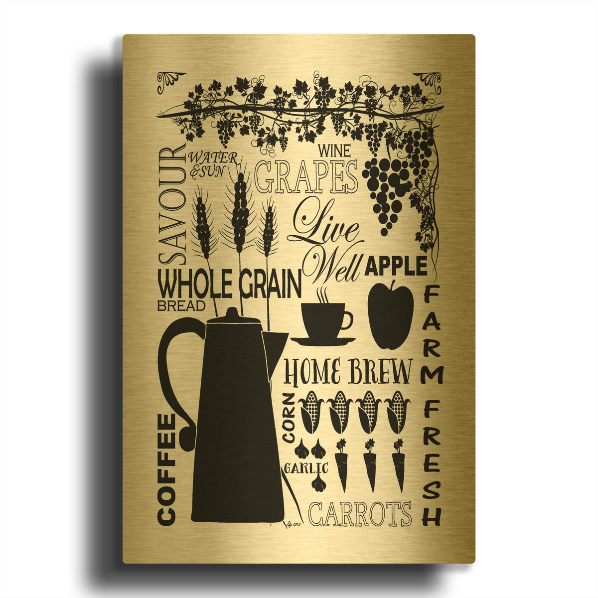 'Culinary Love 2 in B&W' By Leslie Fuqua Gold Metal Wall Art