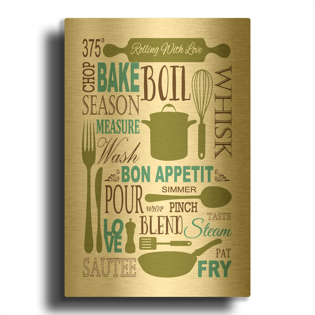 'Culinary Love 1 in Color' By Leslie Fuqua Gold Metal Wall Art