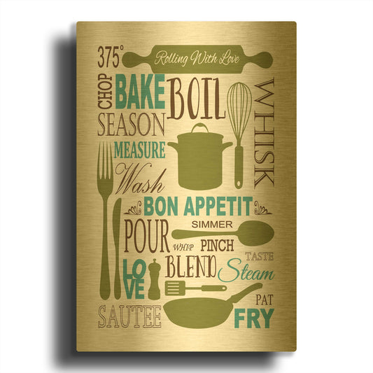 'Culinary Love 1 in Color' By Leslie Fuqua Gold Metal Wall Art