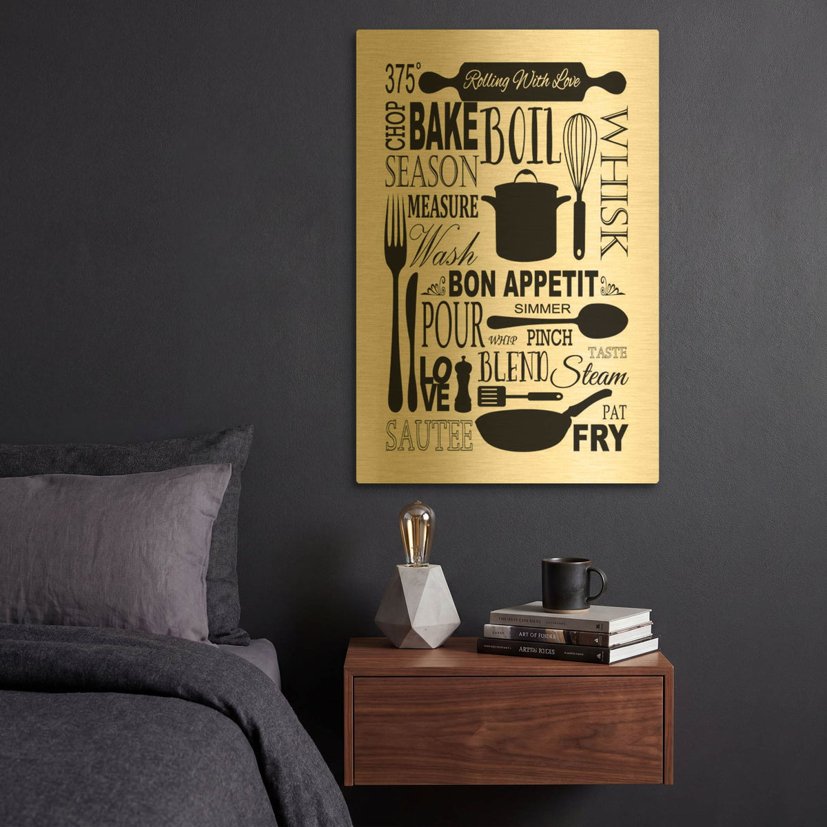 'Culinary Love 1 in B&W' By Leslie Fuqua Gold Metal Wall Art