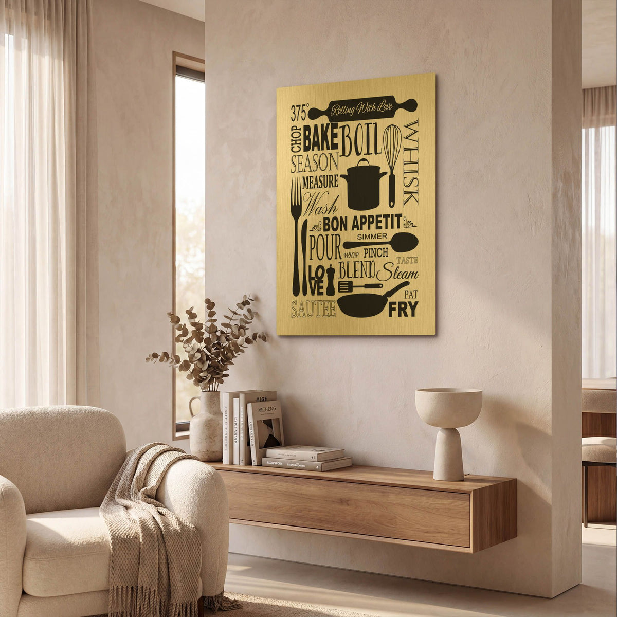 'Culinary Love 1 in B&W' By Leslie Fuqua Gold Metal Wall Art