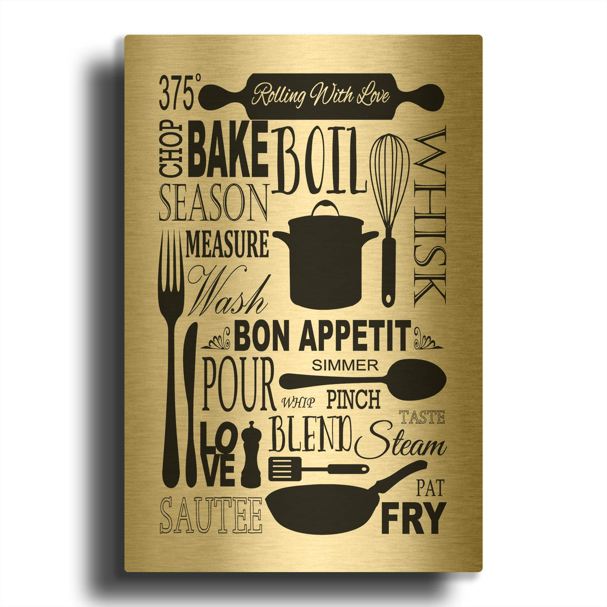 'Culinary Love 1 in B&W' By Leslie Fuqua Gold Metal Wall Art