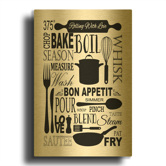 'Culinary Love 1 in B&W' By Leslie Fuqua Gold Metal Wall Art