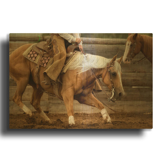 'Cutting Horses' By Lisa Dearing Gold Metal Wall Art