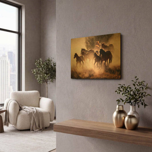 'Horses' By Lisa Dearing Gold Metal Wall Art