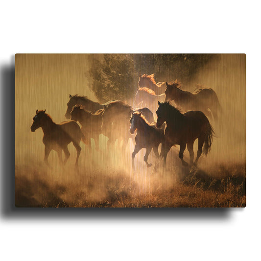 'Horses' By Lisa Dearing Gold Metal Wall Art