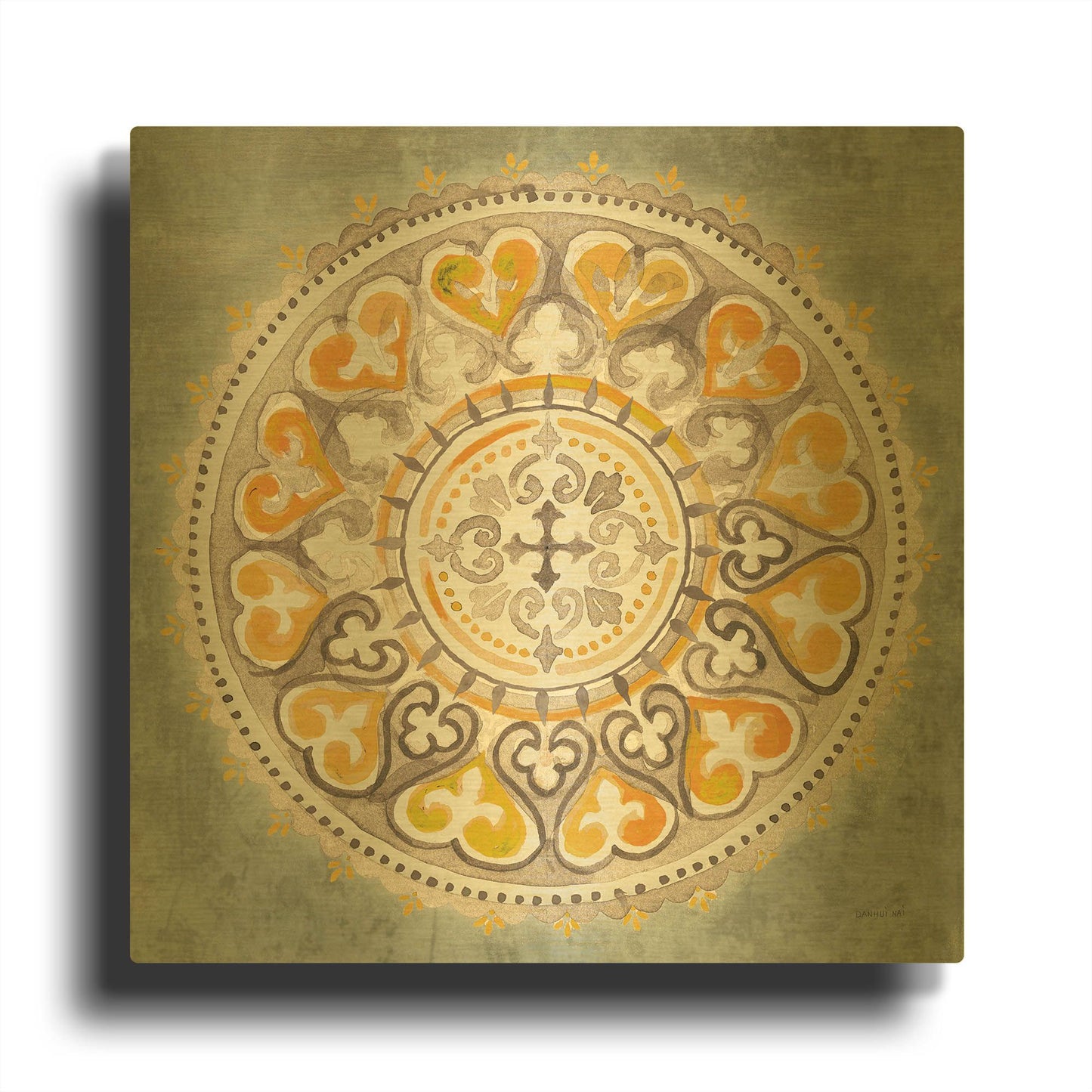 'Mandala Delight Yellow Grey III' By Danhui Nai Gold Metal Wall Art