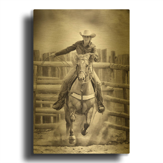 'Ride ‘Em Cowgirl' By Lisa Dearing Gold Metal Wall Art