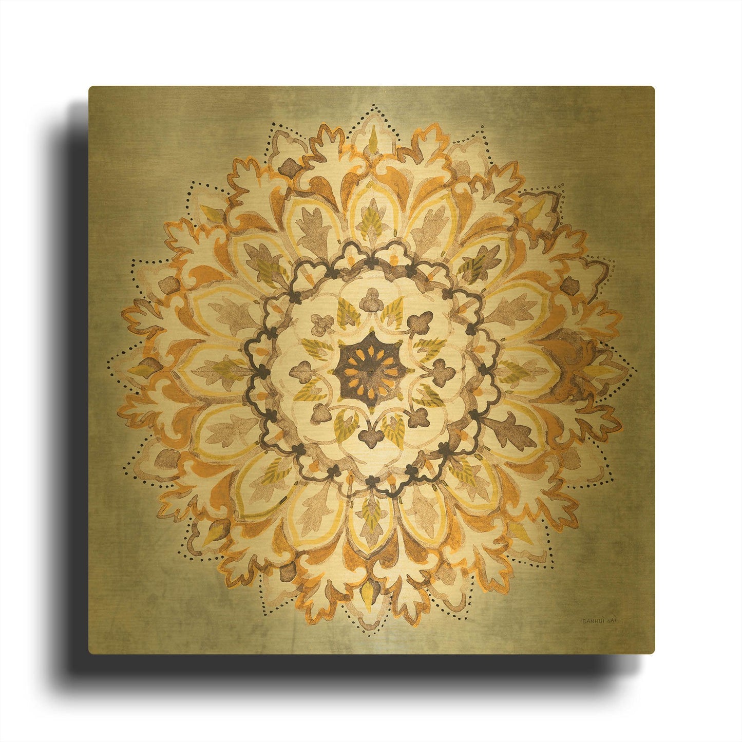 'Mandala Delight II Yellow Grey' By Danhui Nai Gold Metal Wall Art