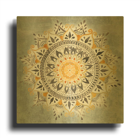 'Mandala Delight I Yellow Grey' By Danhui Nai Gold Metal Wall Art