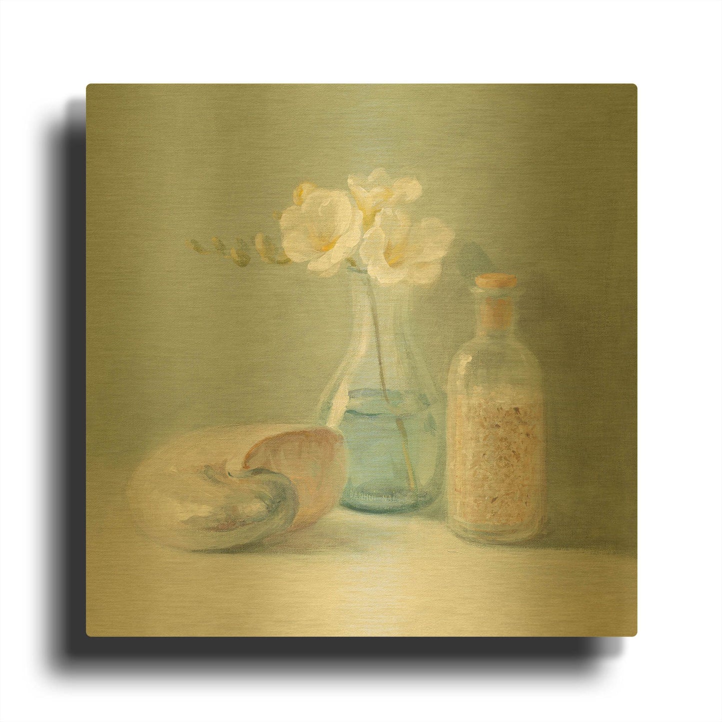 'Freesia Spa' By Danhui Nai Gold Metal Wall Art