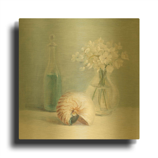 'White Flower Spa' By Danhui Nai Gold Metal Wall Art