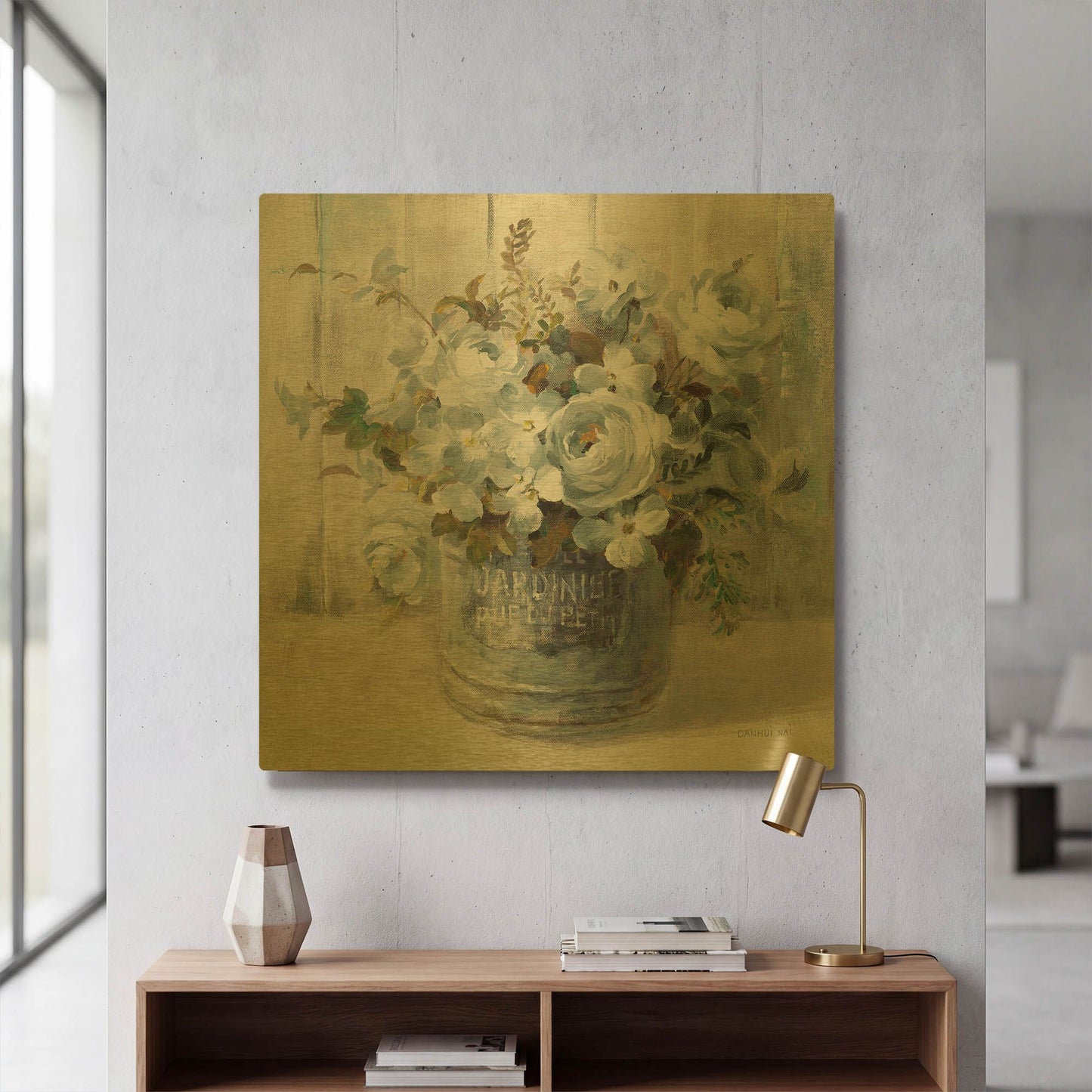 'Garden Blooms I Blue Crop' By Danhui Nai Gold Metal Wall Art