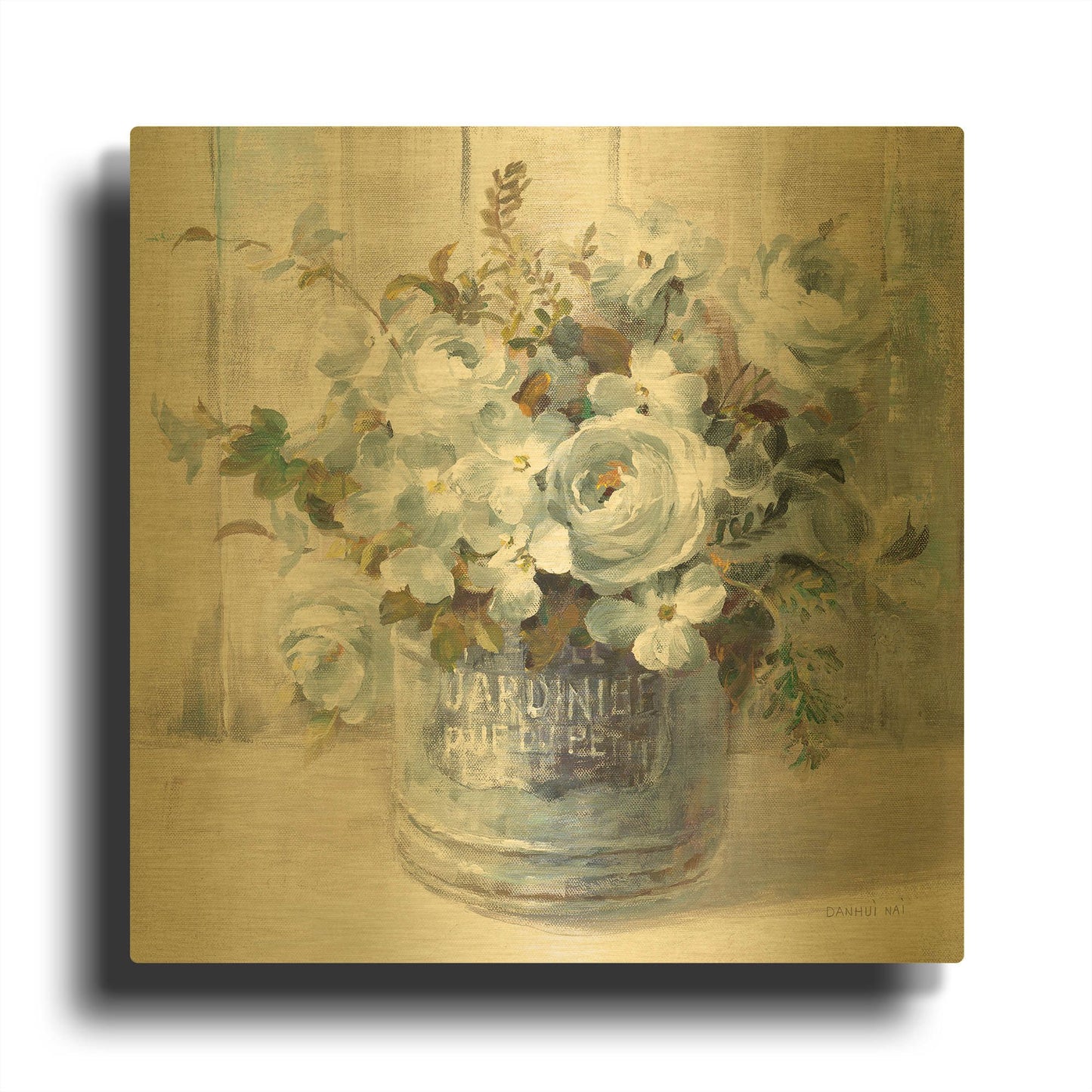 'Garden Blooms I Blue Crop' By Danhui Nai Gold Metal Wall Art