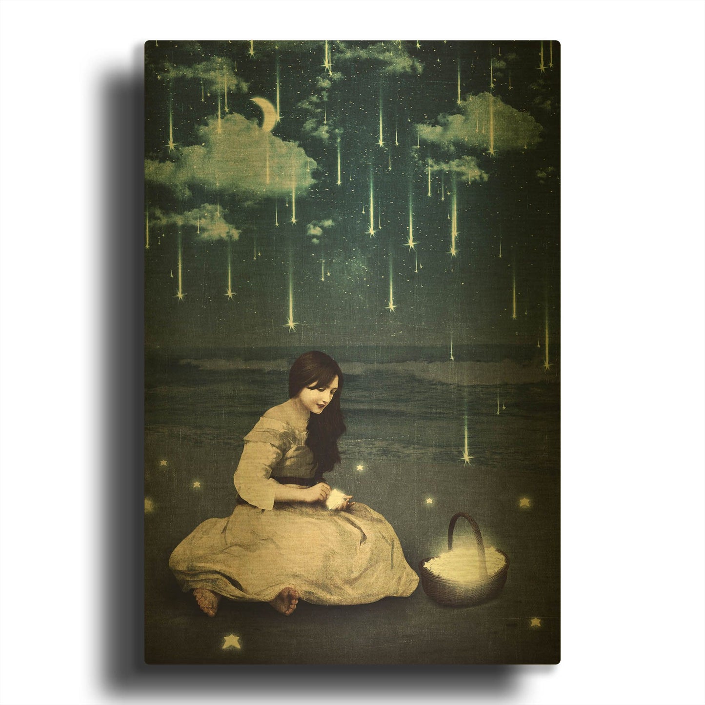 'A Basket of Wishes' By Paula Belle Flores Gold Metal Wall Art