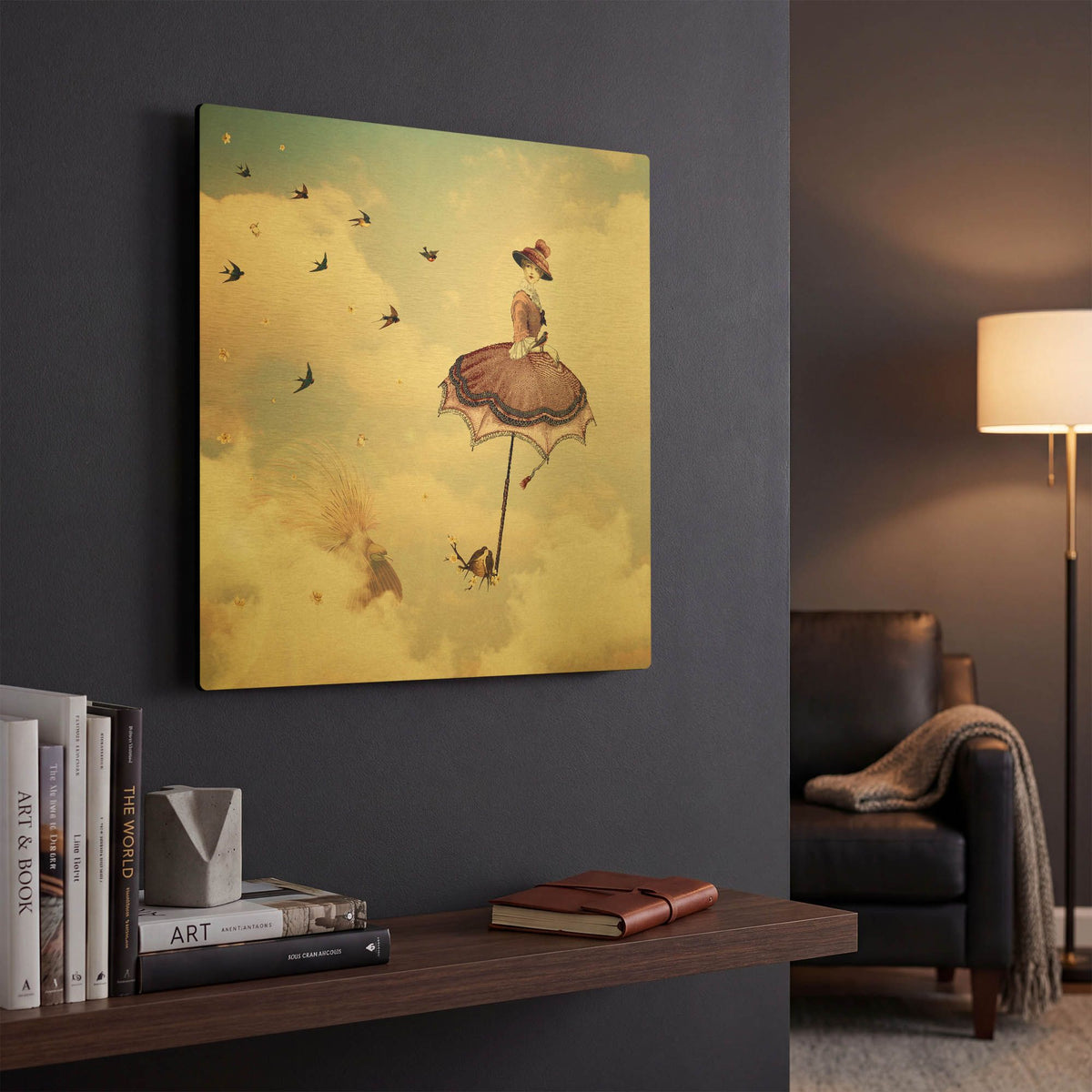 'Another Kind of Mary Poppins' By Paula Belle Flores Gold Metal Wall Art