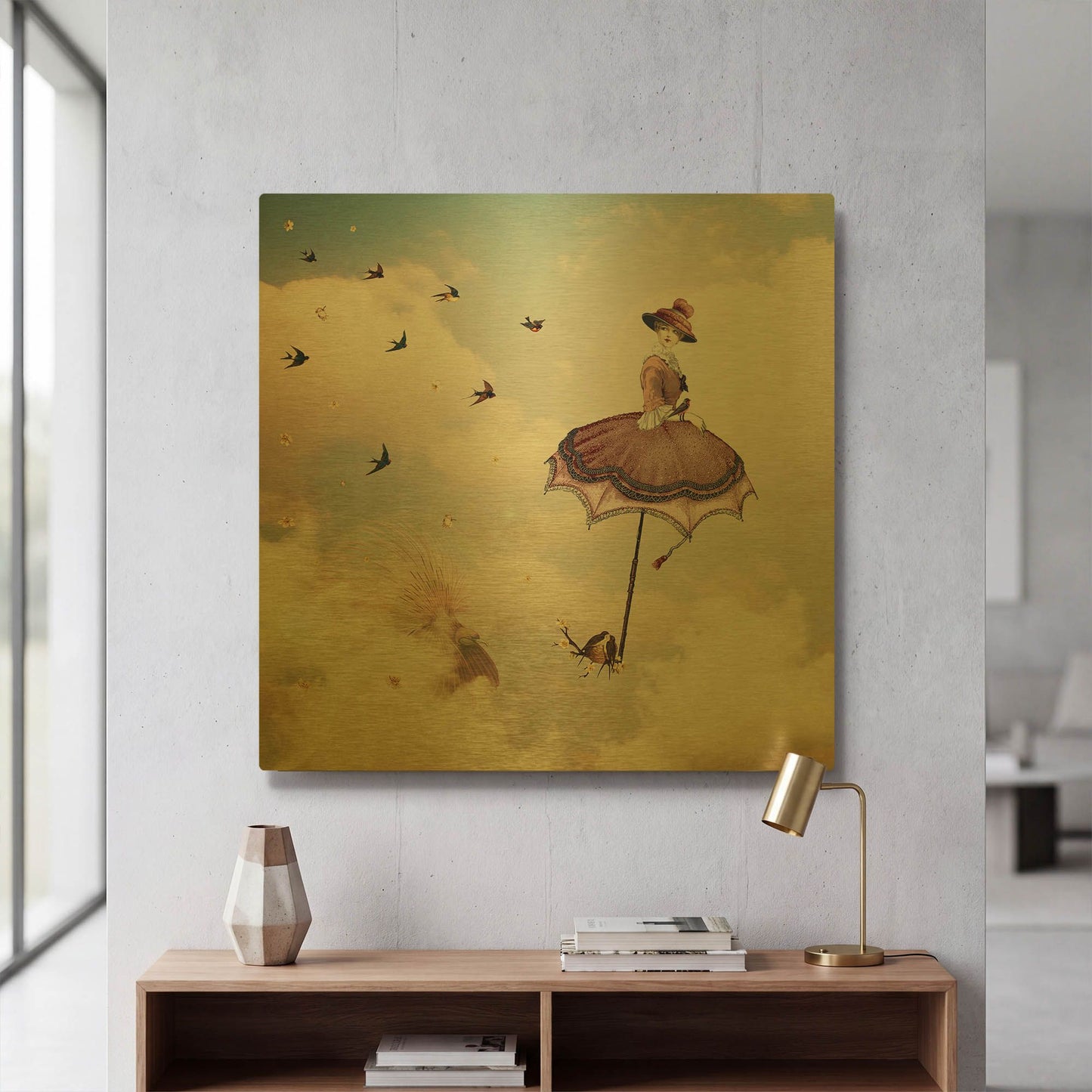 'Another Kind of Mary Poppins' By Paula Belle Flores Gold Metal Wall Art