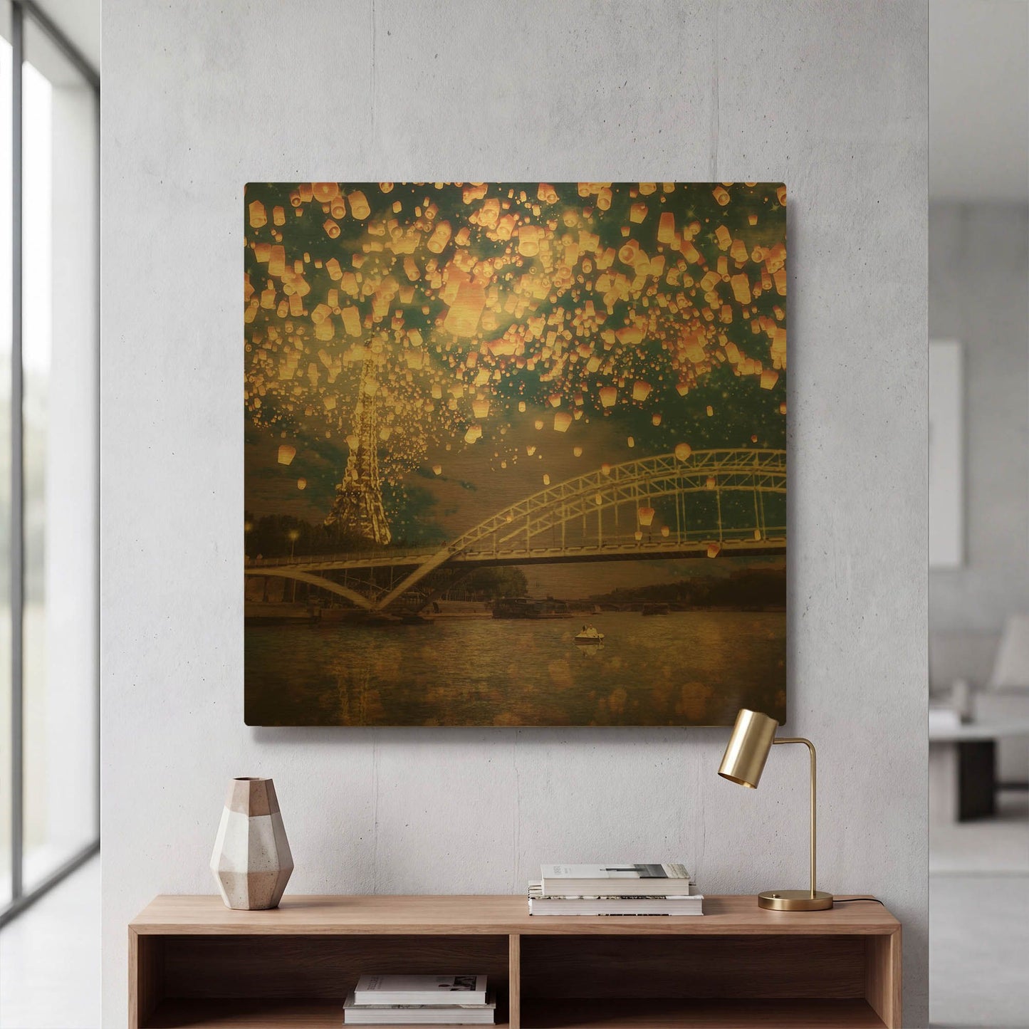 'Love Wish Lanterns Over Paris' By Paula Belle Flores Gold Metal Wall Art