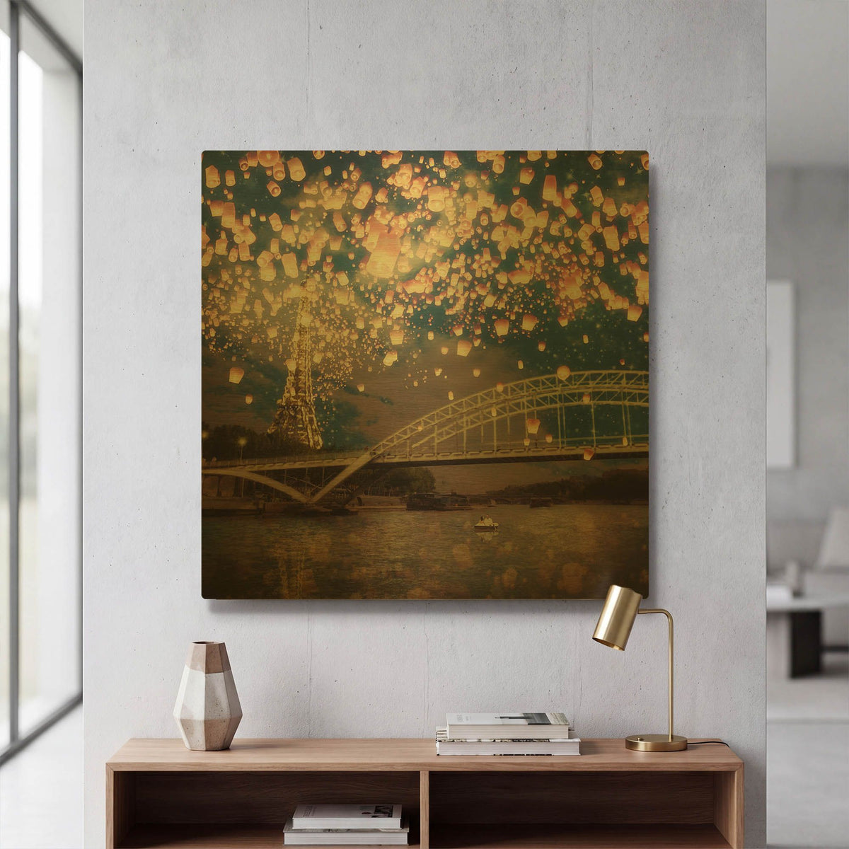 'Love Wish Lanterns Over Paris' By Paula Belle Flores Gold Metal Wall Art