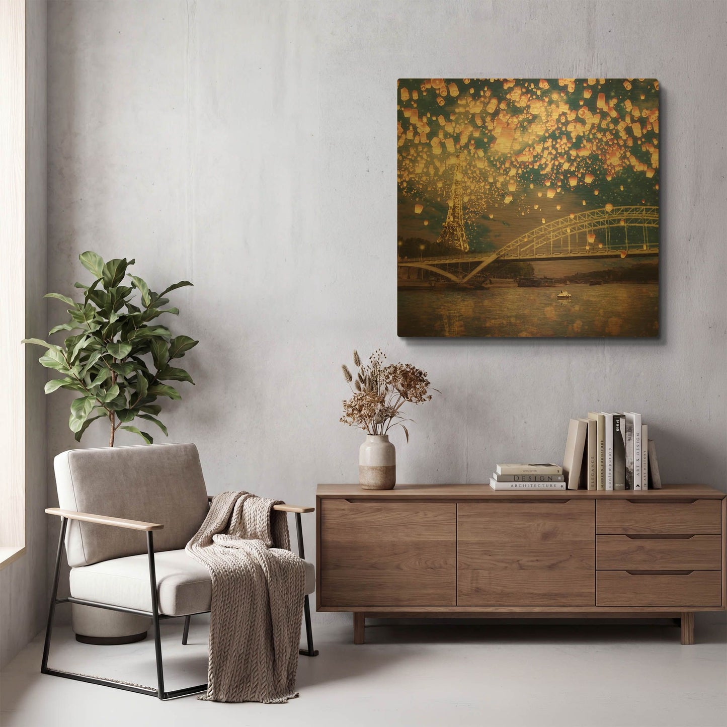 'Love Wish Lanterns Over Paris' By Paula Belle Flores Gold Metal Wall Art