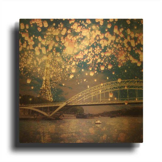 'Love Wish Lanterns Over Paris' By Paula Belle Flores Gold Metal Wall Art
