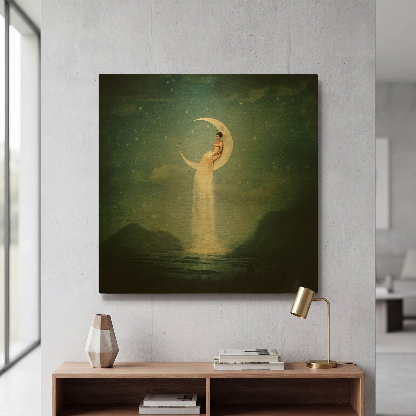 'Moon River Lady' By Paula Belle Flores Gold Metal Wall Art