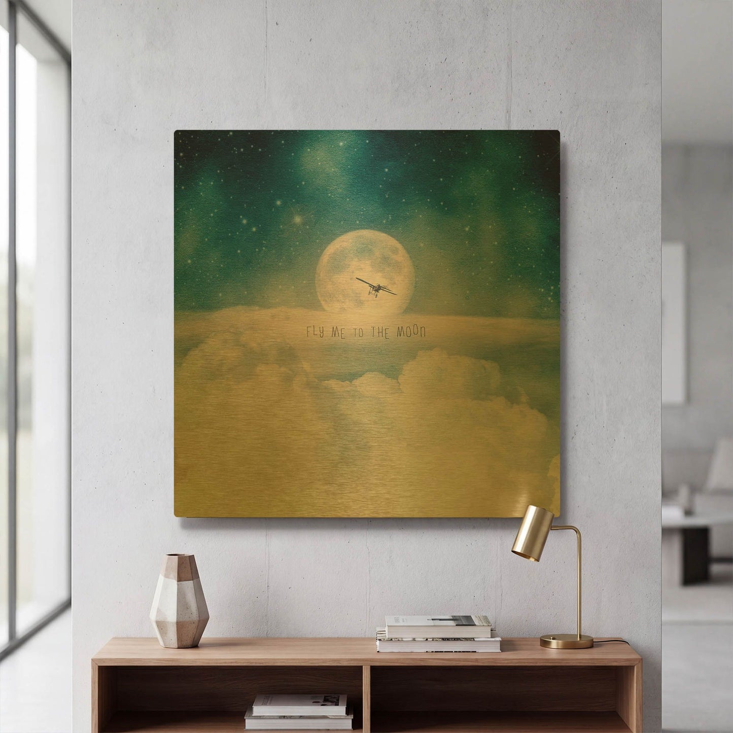 'Moonrise Over the Clouds' By Paula Belle Flores Gold Metal Wall Art