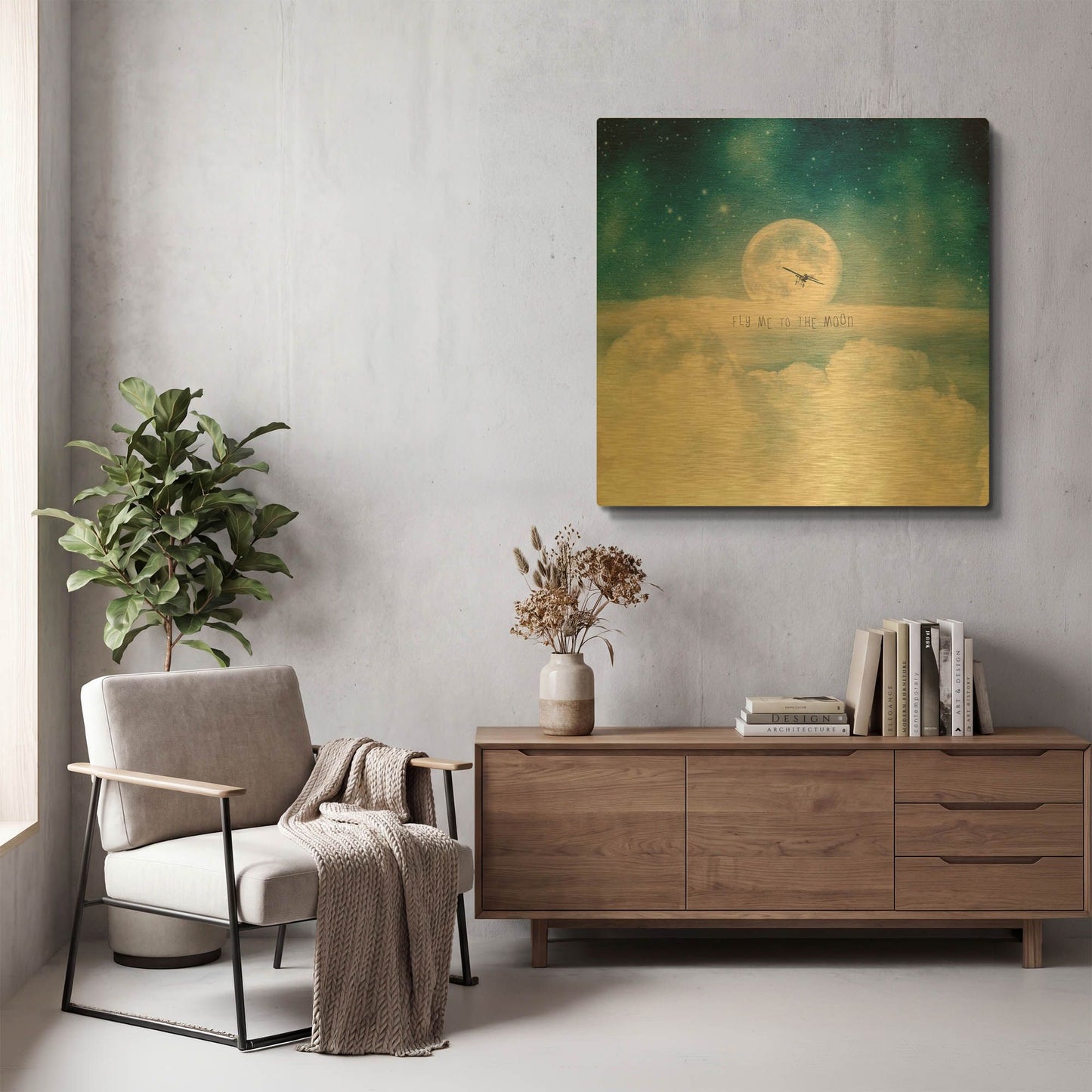 'Moonrise Over the Clouds' By Paula Belle Flores Gold Metal Wall Art