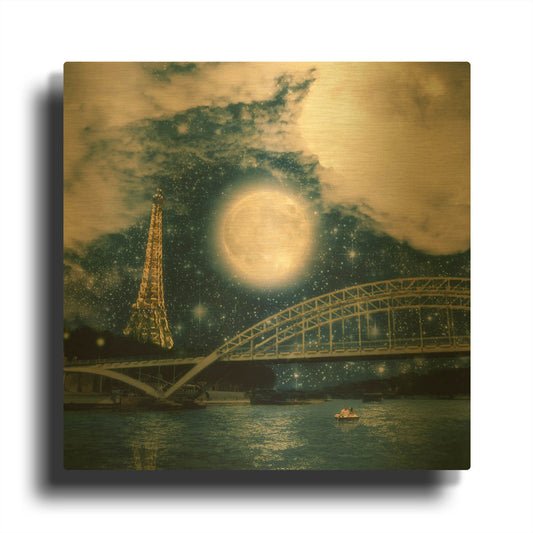 'One Starry Night in Paris' By Paula Belle Flores Gold Metal Wall Art