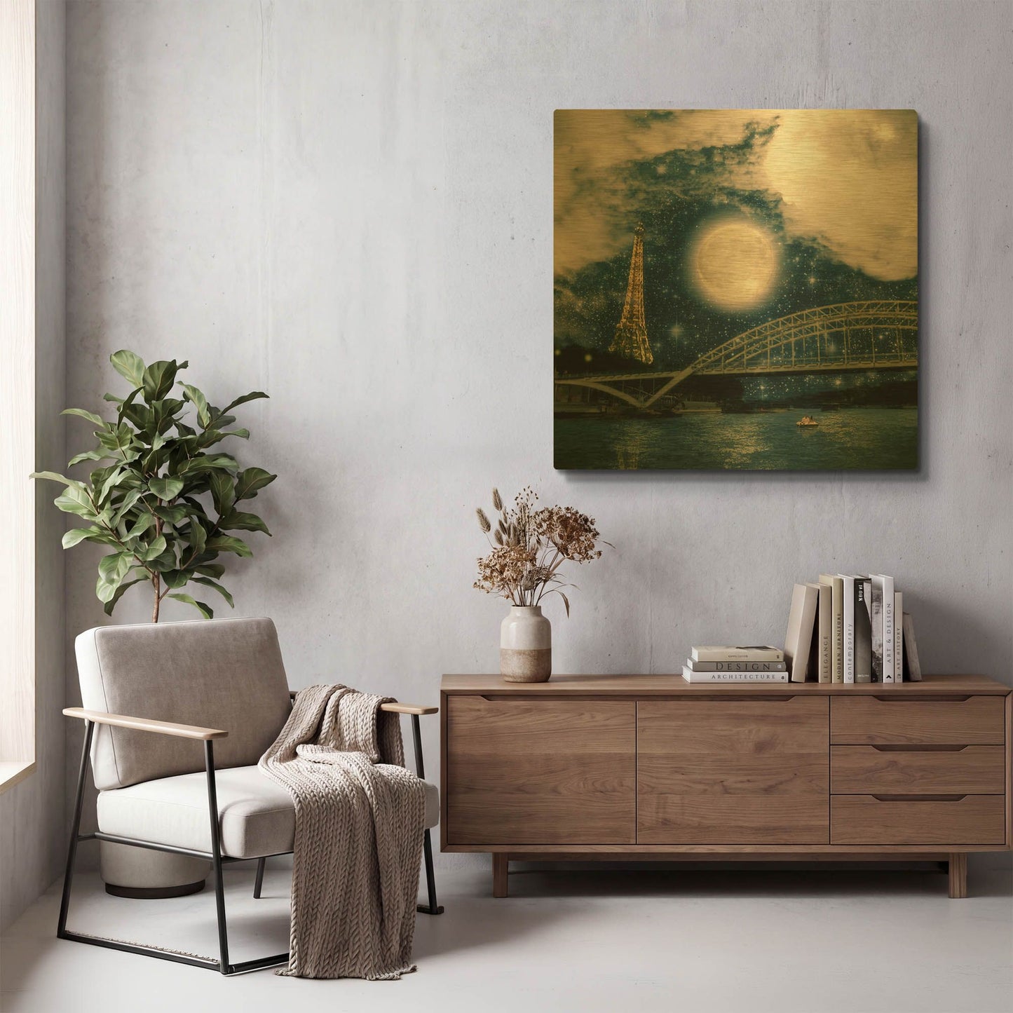 'One Starry Night in Paris' By Paula Belle Flores Gold Metal Wall Art