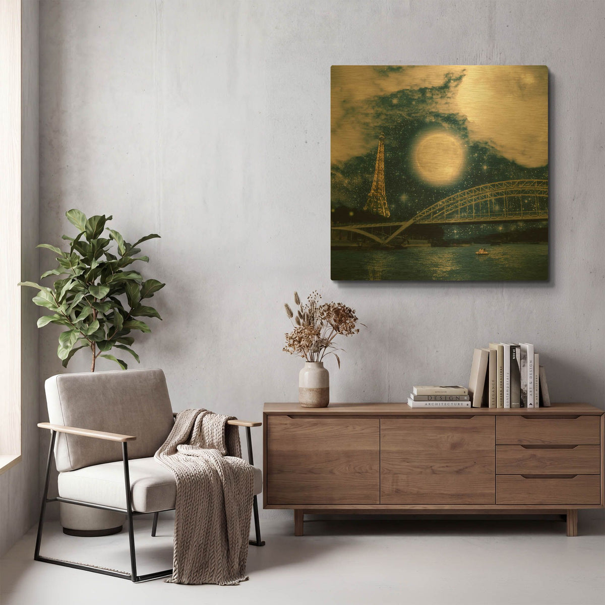 'One Starry Night in Paris' By Paula Belle Flores Gold Metal Wall Art