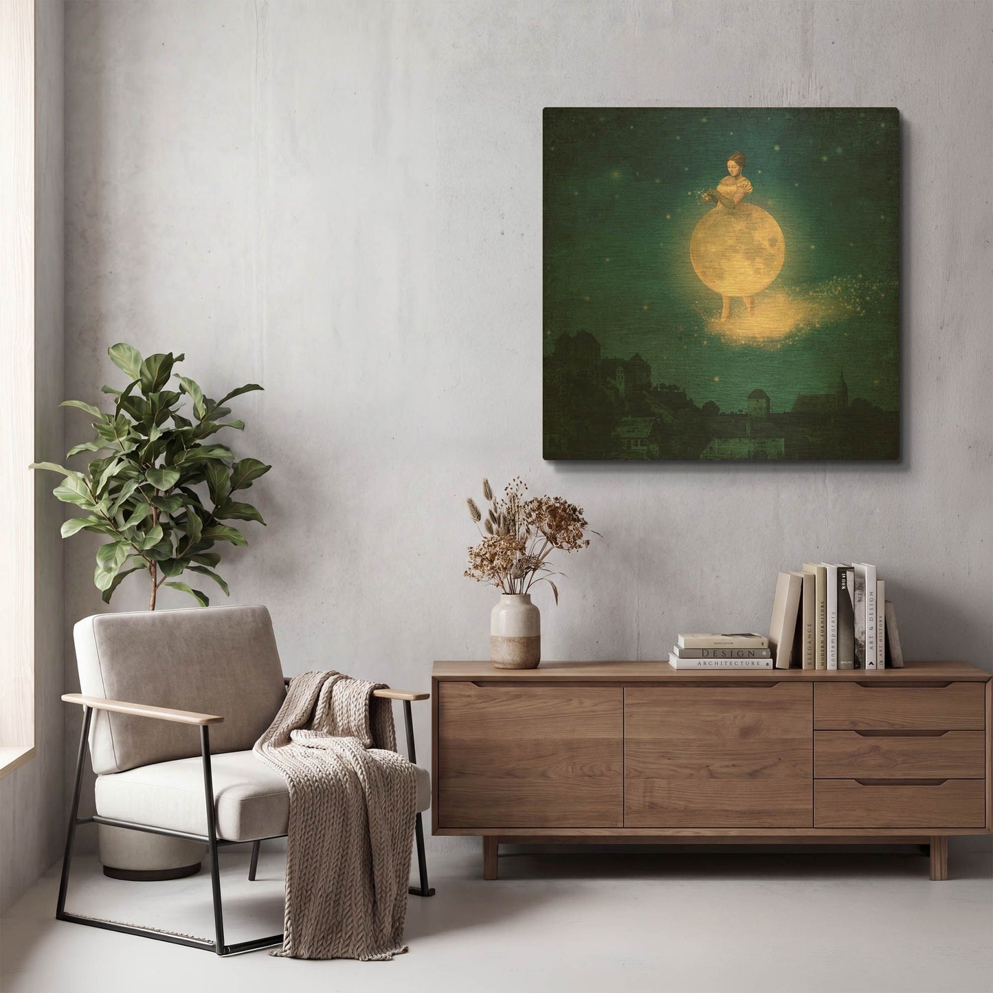 'Shhh Lady Night is Coming' By Paula Belle Flores Gold Metal Wall Art
